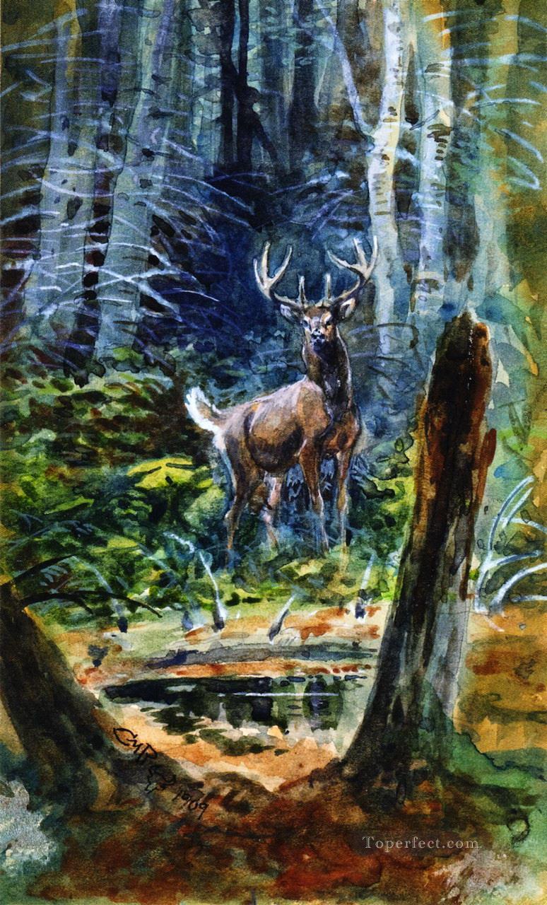 デルの鹿 1909 チャールズ マリオン ラッセル インディアナ州のカウボーイ油絵